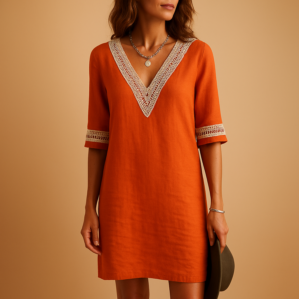 Summer V-neck dress with lace details for women | Amara