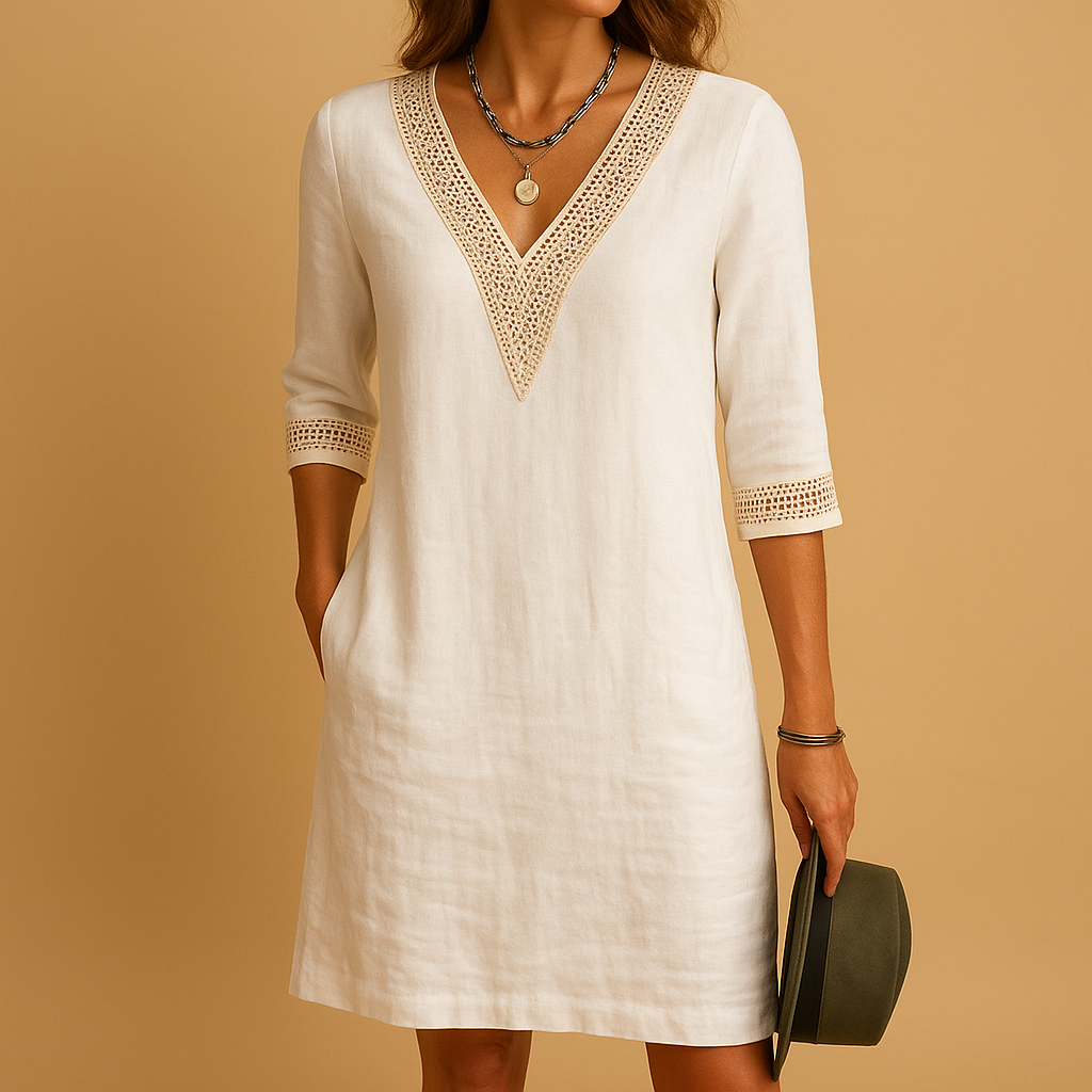 Summer V-neck dress with lace details for women | Amara