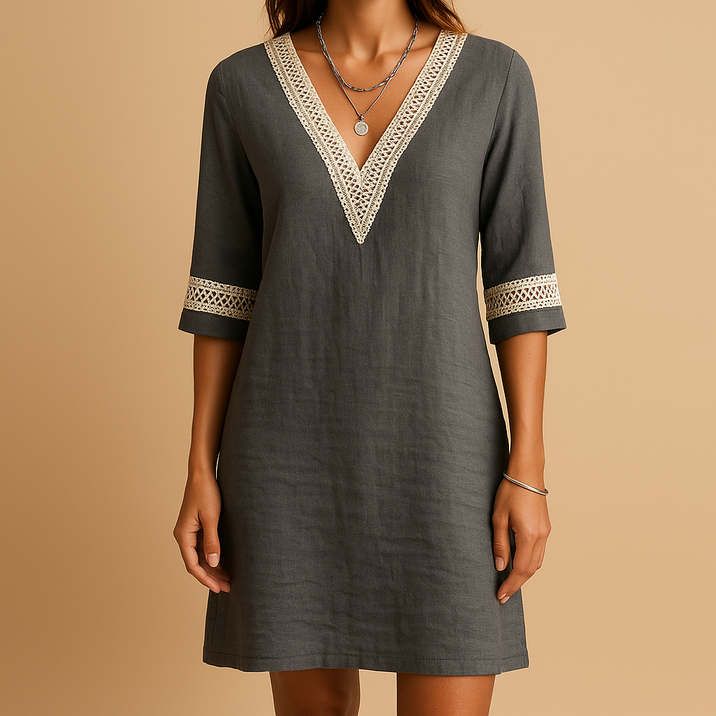 Summer V-neck dress with lace details for women | Amara