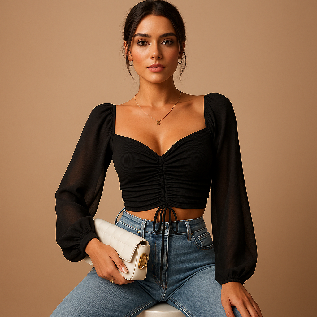 Sweetheart Neckline Women's Blouse | Lightweight Fabric | Casual or Dressy Wear