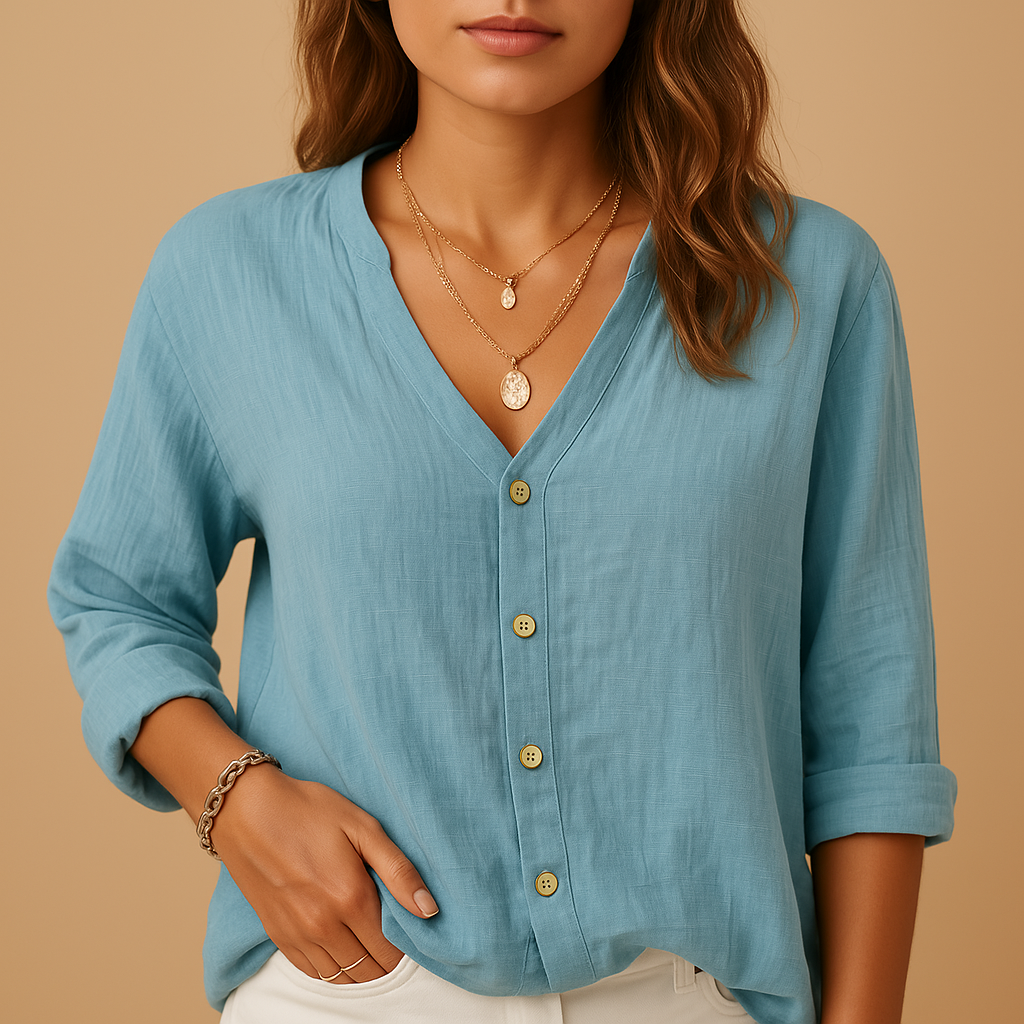 V-neck Elegant Women's Blouse | Lightweight Fabric | Casual or Office Wear | Available in Multiple Colors