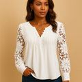 V-neck Lace Accent Blouse for Women | Elegant Casual Top for Work or Outings