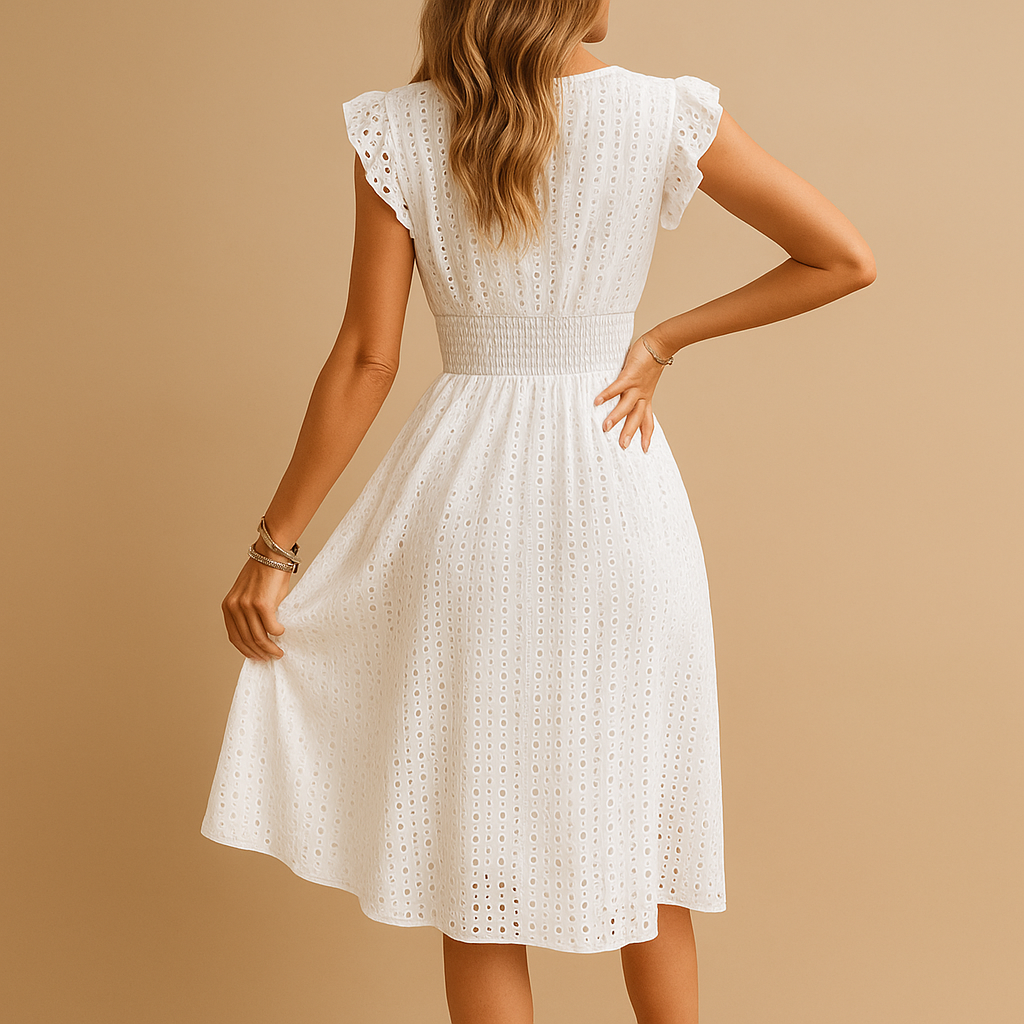 White sleeveless midi summer dress with ruffles for women | Grace