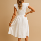 White sleeveless midi summer dress with ruffles for women | Grace