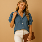 Women's Denim Button-Down Blouse | Casual Style for Everyday Wear | Versatile and Comfortable Top