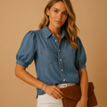 Women's Denim Button-Down Blouse | Casual Style for Everyday Wear | Versatile and Comfortable Top
