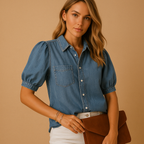 Women's Denim Button-Down Blouse | Casual Style for Everyday Wear | Versatile and Comfortable Top