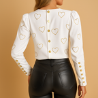 Women's Elegant Button Blouse with Heart Detail | Stylish Casual Top for Everyday Wear