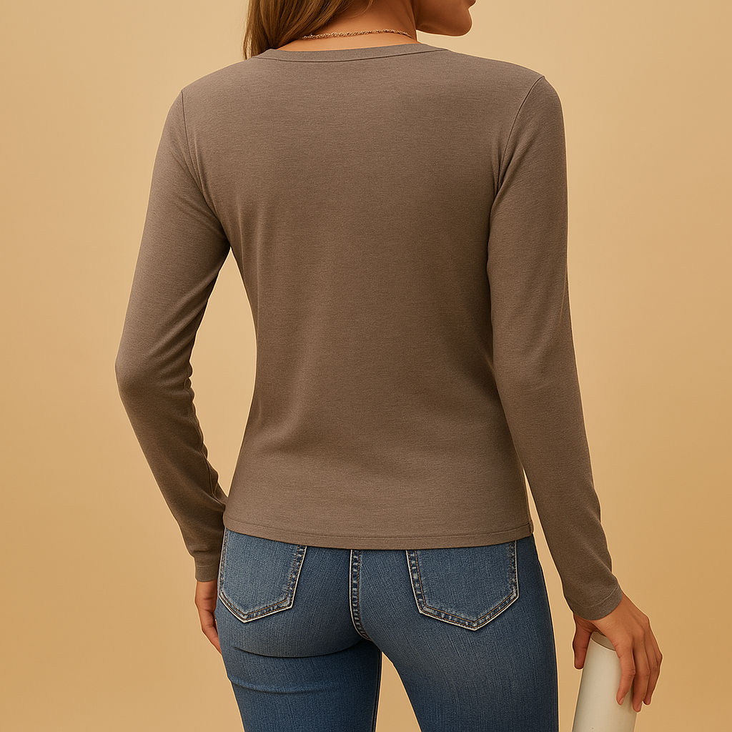 Women's Long Sleeve V-Neck Shirt | Soft Cotton Blend | Casual Wear | Versatile Everyday Top