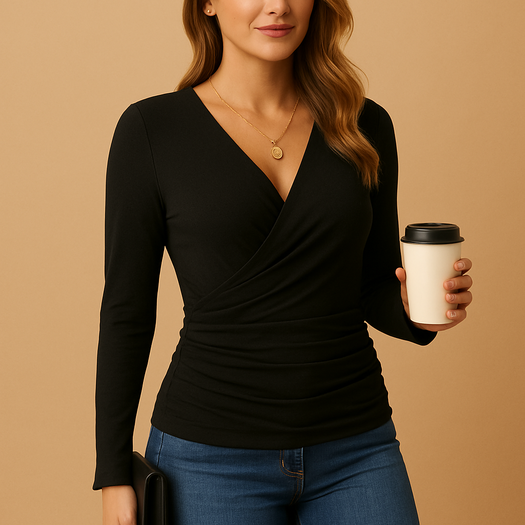 Women's Long Sleeve V-Neck Shirt | Soft Cotton Blend | Casual Wear | Versatile Everyday Top