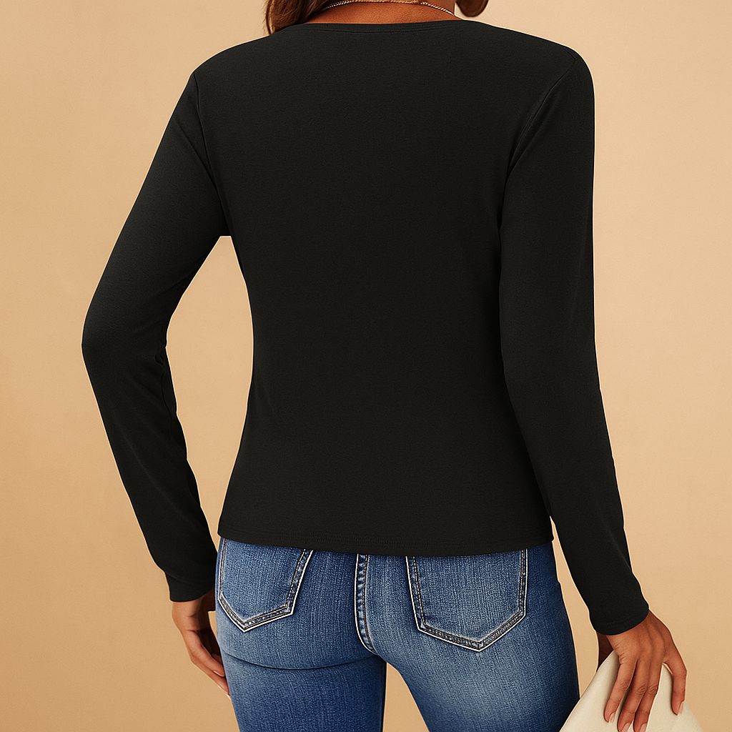 Women's Long Sleeve V-Neck Shirt | Soft Cotton Blend | Casual Wear | Versatile Everyday Top