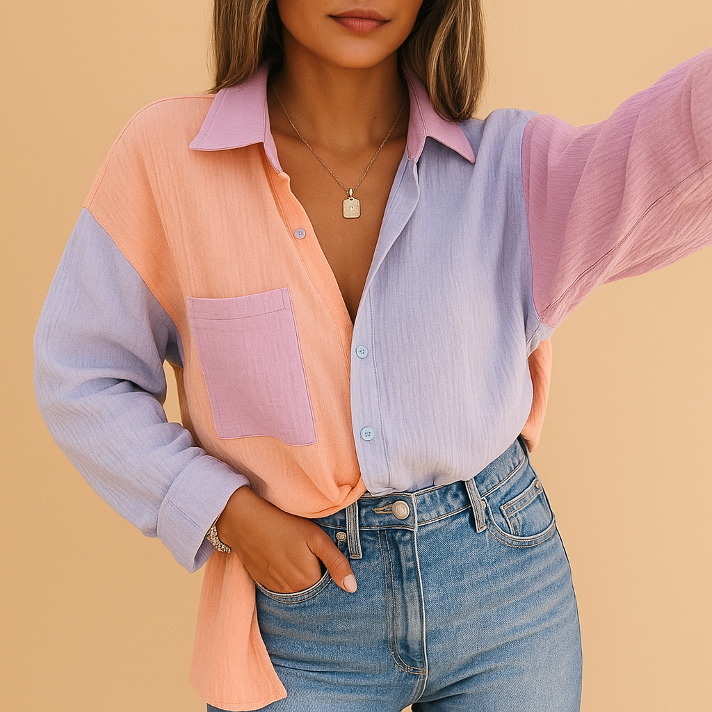 Women's Patchwork Blouse | Lightweight Fabric | Casual Style | Perfect for Everyday Wear