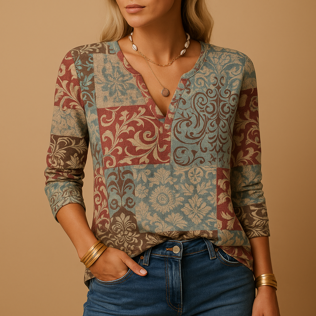 Women's Printed Long Sleeve Top - Soft Fabric, Casual Style for Everyday Wear