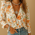 Women's Ruffled Butterfly Print Blouse | Lightweight Casual Top for Spring and Summer Wear