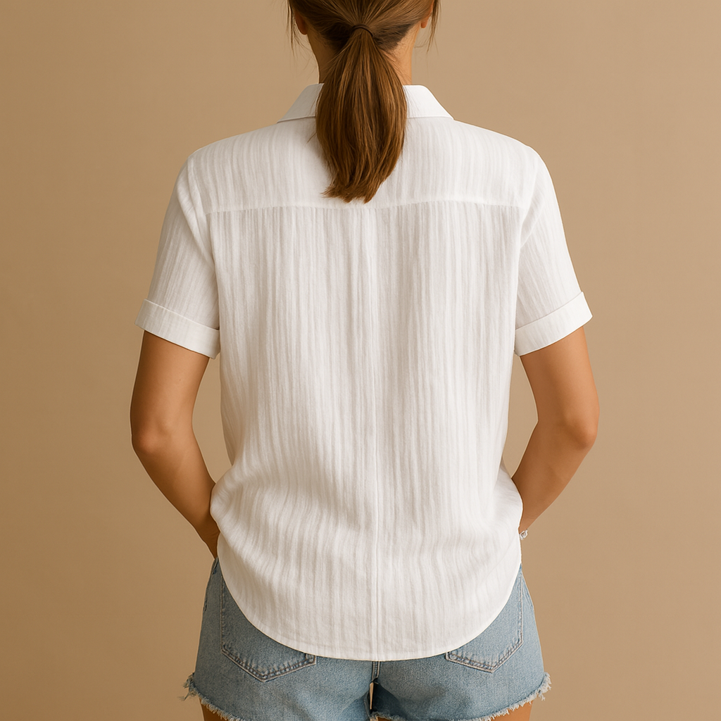 Women's Short-Sleeve Classic Blouse | Lightweight Fabric | Versatile Everyday Wear | Available in Multiple Colors