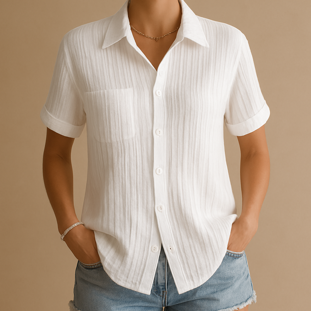 Women's Short-Sleeve Classic Blouse | Lightweight Fabric | Versatile Everyday Wear | Available in Multiple Colors