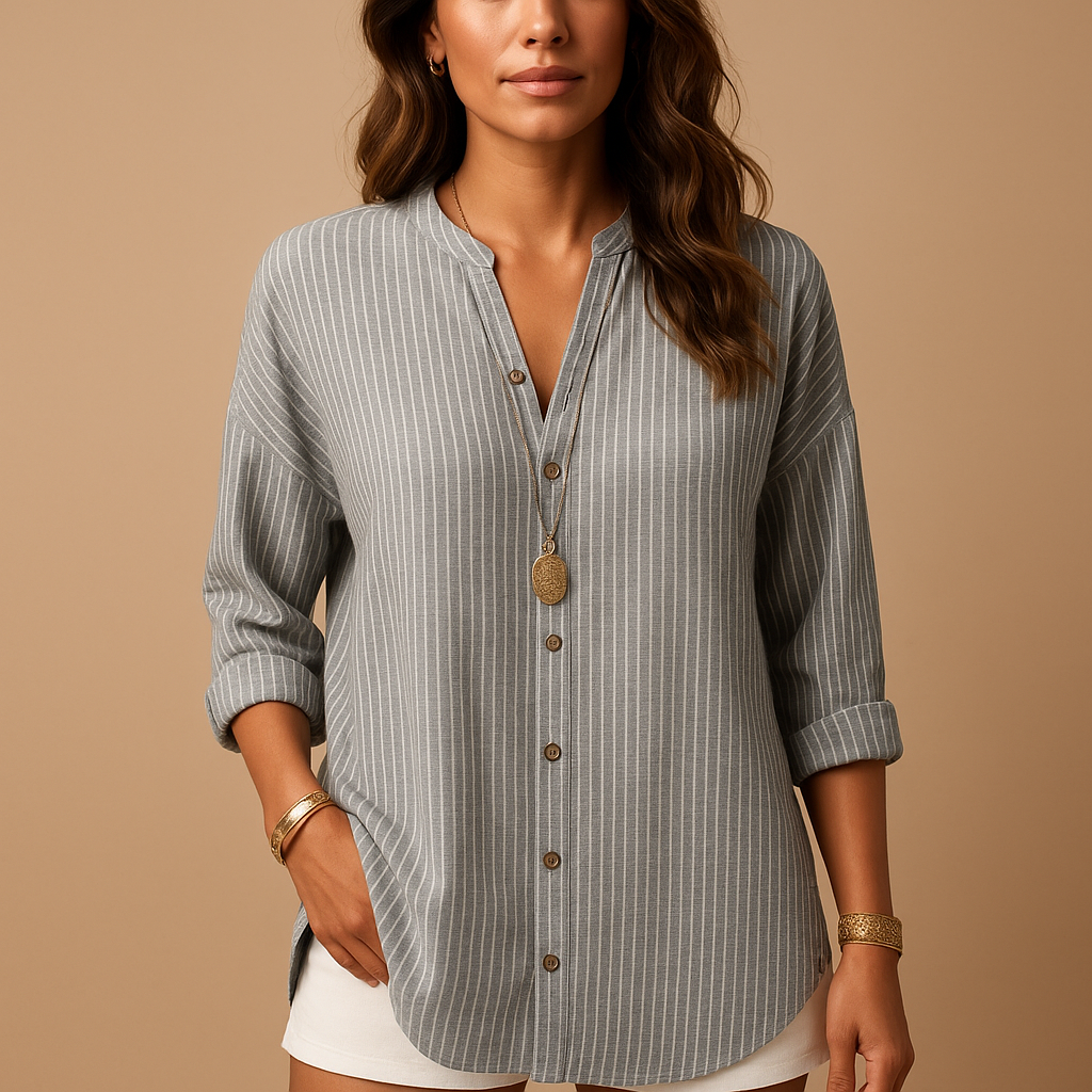 Women's Striped V-Neck Shirt | Lightweight Cotton Blend | Casual Wear Top