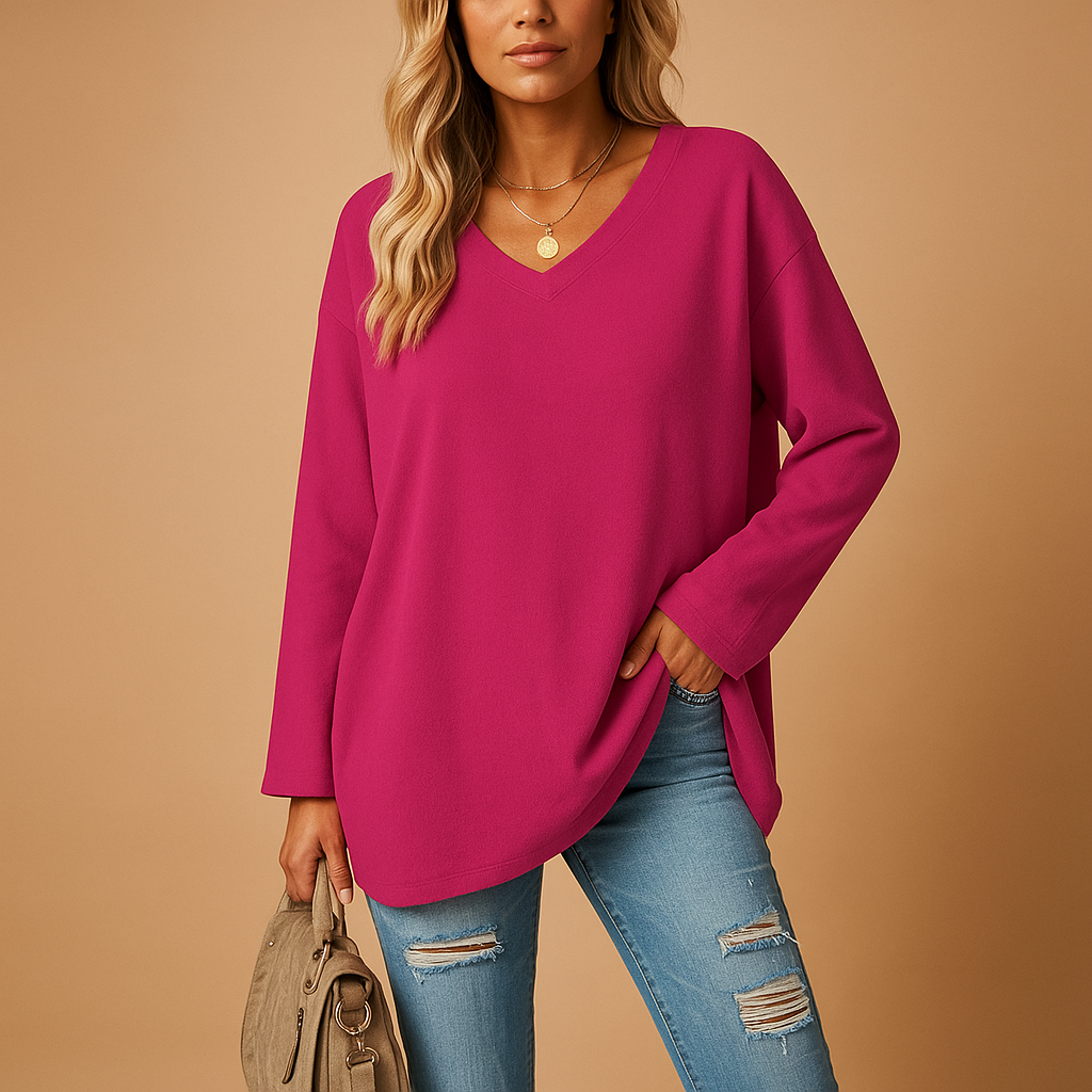Women's Summer Round Neck Top - Lightweight Cotton Casual Tee - Perfect for Everyday Wear - Ruby Color