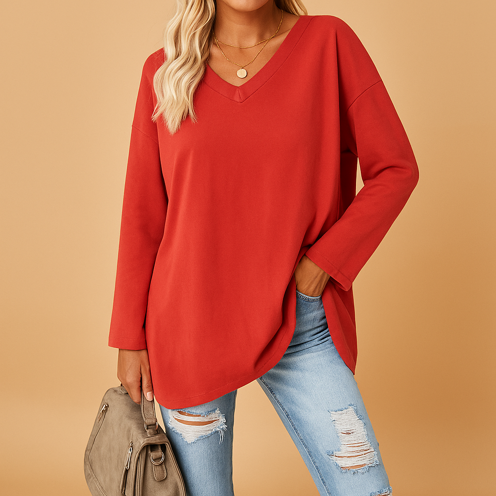 Women's Summer Round Neck Top - Lightweight Cotton Casual Tee - Perfect for Everyday Wear - Ruby Color