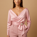 Women's Wrap Blouse with Tie Waist | Lightweight Fabric | Casual or Office Wear